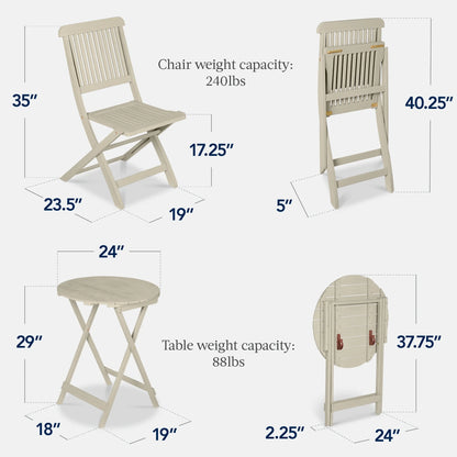 Best Choice Products 3-Piece Acacia Wood Bistro Set, Folding Patio Furniture w/ 2 Chairs, Table - Natural