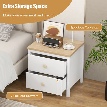 Gymax 2 PCS Nightstand Farmhouse Side End Table w/ Solid Wood Legs & 2 Drawers White