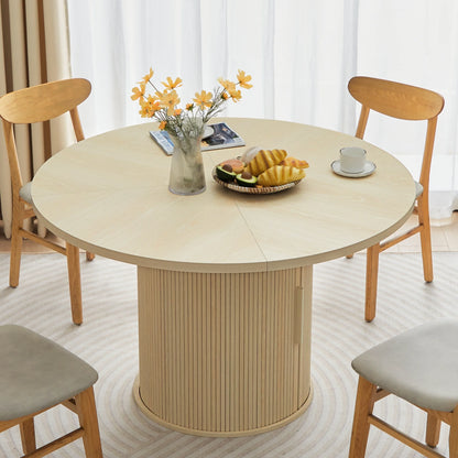 Wirrytor Round Dining Table, Modern Farmhouse Kitchen Table, 47 Inch Coffee Circle Dining Tables with Wood Strip Base for Kitchen Living Room, Black