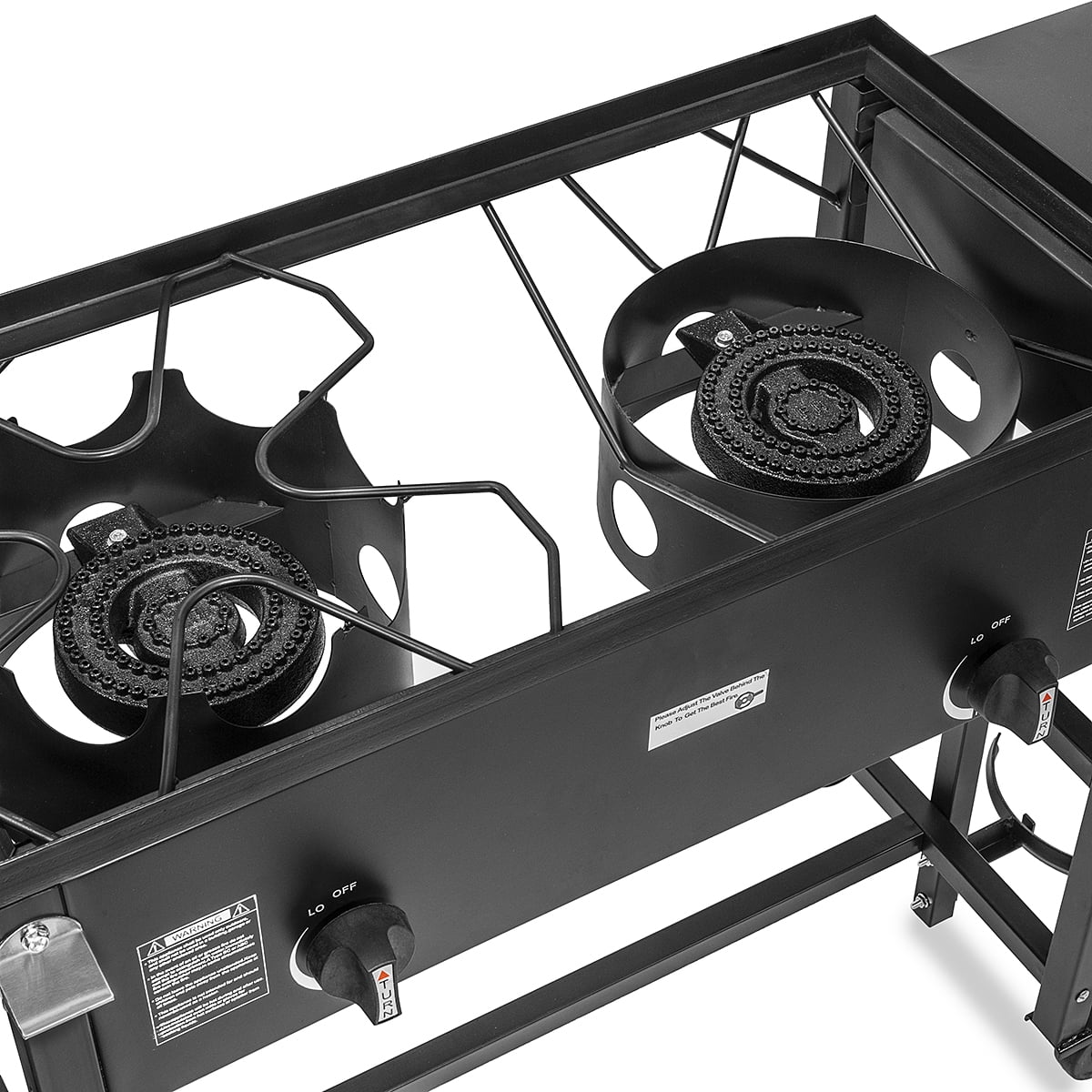 58,000 BTU Outdoor Gas Propane Double Burner Stove Cook Station Flat Top Griddle & Deep Fryer BBQ Grill Camp Side Table