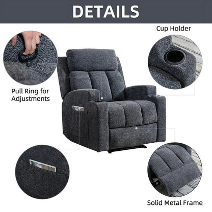 Bonzy Home Heated Manual Massage Recliner with Cup Holder Padded Breathable Fabric Recliner, Home Theater Seating��Navy