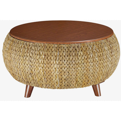 Gallerie Decor Bali Breeze Round Transitional Wood Coffee Table in Silver