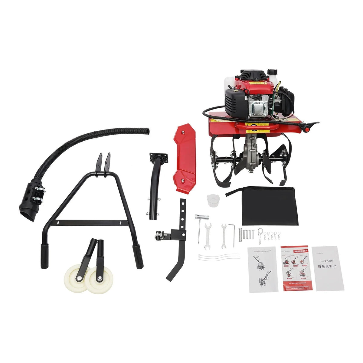 63cc Air-Cooled Gas Power Garden Tiller Cultivator Equipment 4-Stroke Portable Gas Tiller Yard Plant Farm Tilling Tool 1600W 9000RPM