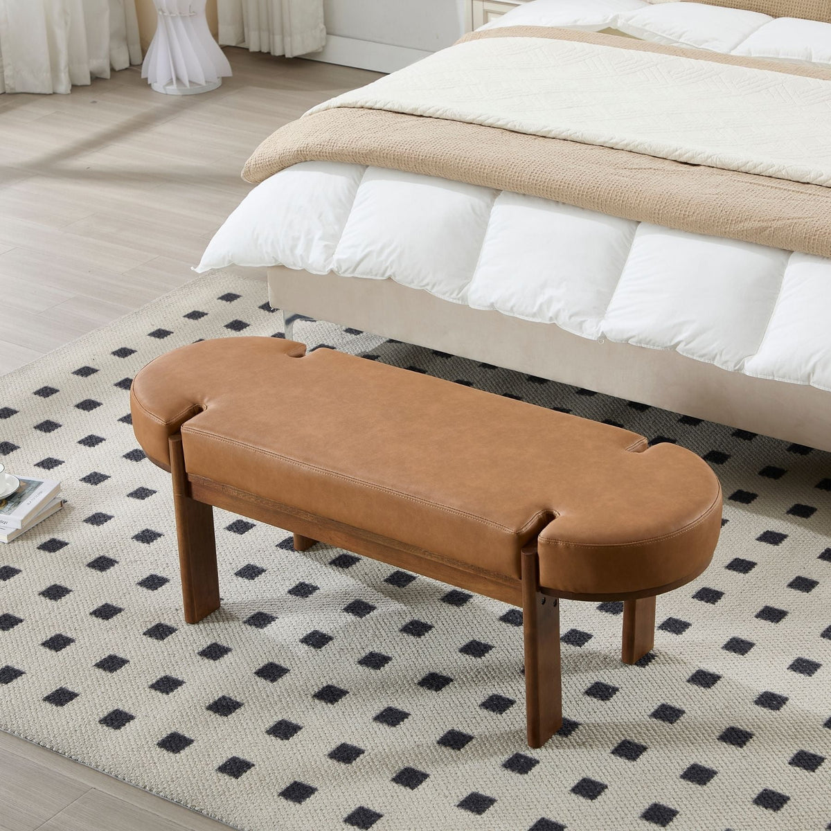 Dayalane 51" Modern Upholstered Bedroom Bench, Linen End of Bed Bench with Wooden Legs for Living Room, Entryway,Hallway Footrest, Beige