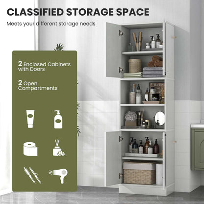 Costway 75" Tall Bathroom Storage Cabinet with 4 Doors & 2 Open Compartments Freestanding White