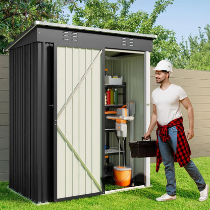 5'x3' Outdoor Storage Shed, Lofka Metal Storage Tool Shed with Single Lockable Door, for Bike| Garden Tools| Patio, Grey