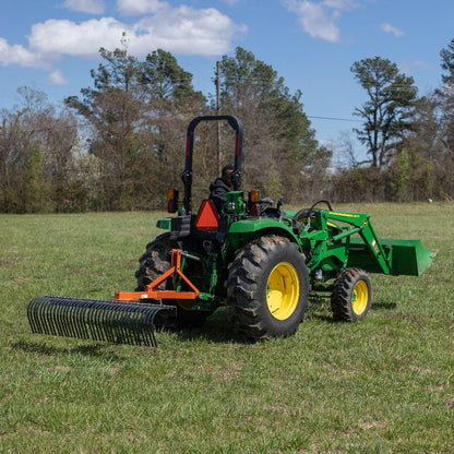 Titan Attachments 3 Point 5 FT Landscape Rake with Bolt-On Wheels for Compact Tractors, Fits Category 1 Hookup, Tow-Behind Garden Tool, Landscaper, and Grass Comb