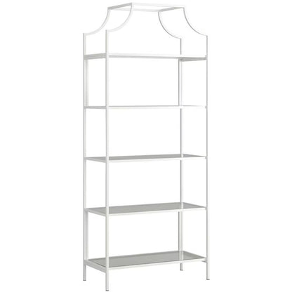 Pemberly Row 5-Shelf Modern Metal Bookcase in Gold Satin/Faux Deco Stone