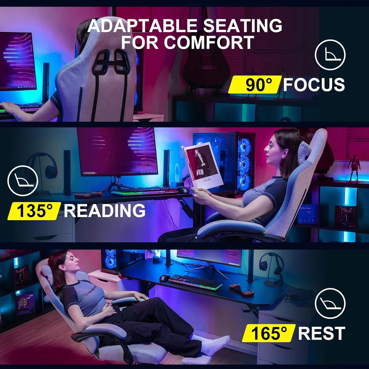 GTPLAYER Ergonomic High Back Pocket Spring Cushion Gaming Chair with Footrest & Linkage Armrests, Black