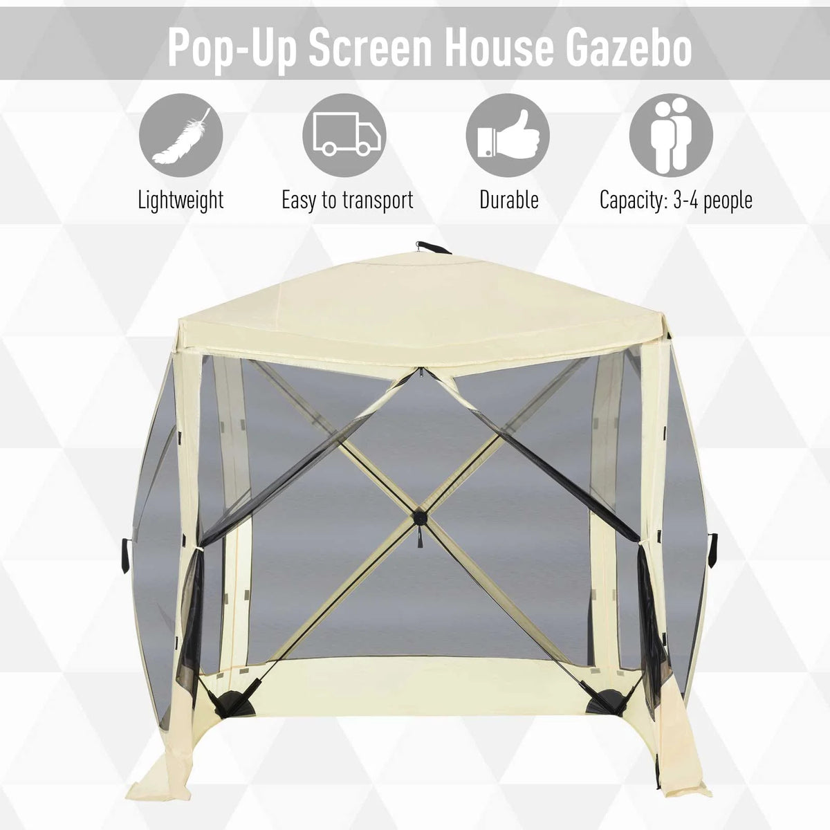 Outsunny Pop Up Camping Canopy Gazebo Screen Shelter Tent with Single Person Easy Set-Up, Ventilating Mesh, Portable Carry Bag for Outdoor Camping Party Event, 7x7FT, Green