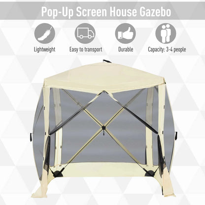 Outsunny Pop Up Camping Canopy Gazebo Screen Shelter Tent with Single Person Easy Set-Up, Ventilating Mesh, Portable Carry Bag for Outdoor Camping Party Event, 7x7FT, Green