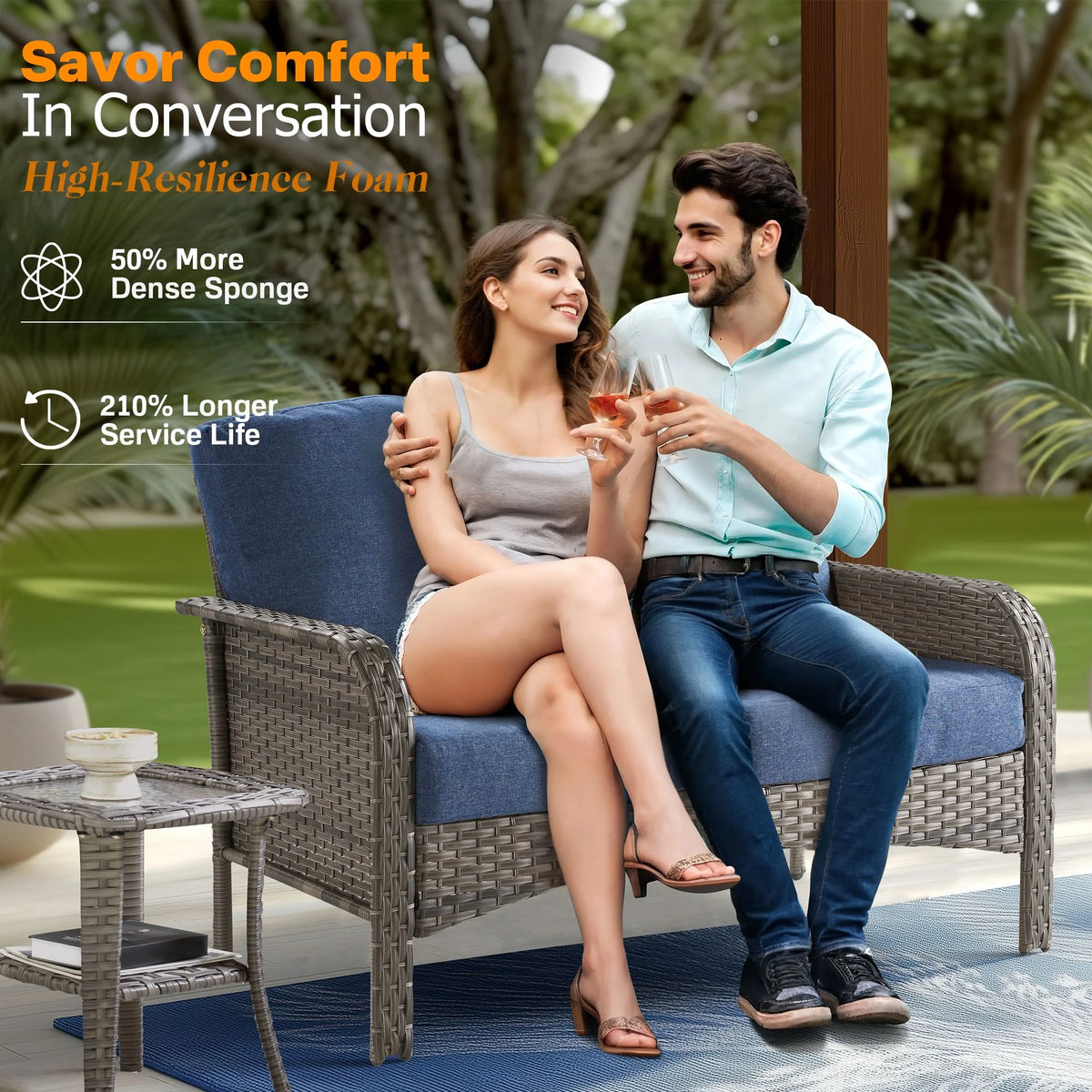 Vcatnet 4 Pieces Outdoor Patio Furniture All-weather Wicker Conversation Set with Coffee Table for Garden,Poolside,Gray