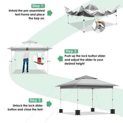 Pirecart 12' x 12' Pop-up Canopy Tent Waterproof Outdoor Gazebo Shelter with Wheeled Bag, Instand Canopy , White