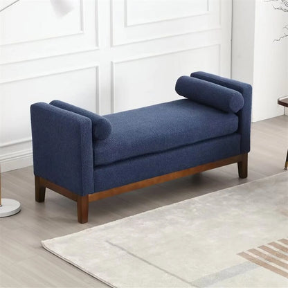 End of Bed Bench, 53.5" Boucle Fabric Upholstered Entryway Bench with Wood Legs & Bolster Pillows, Rolled Arm Cushioned Ottoman Foot Rest Long Stool Window Extra Seating for Bedroom, Ivory