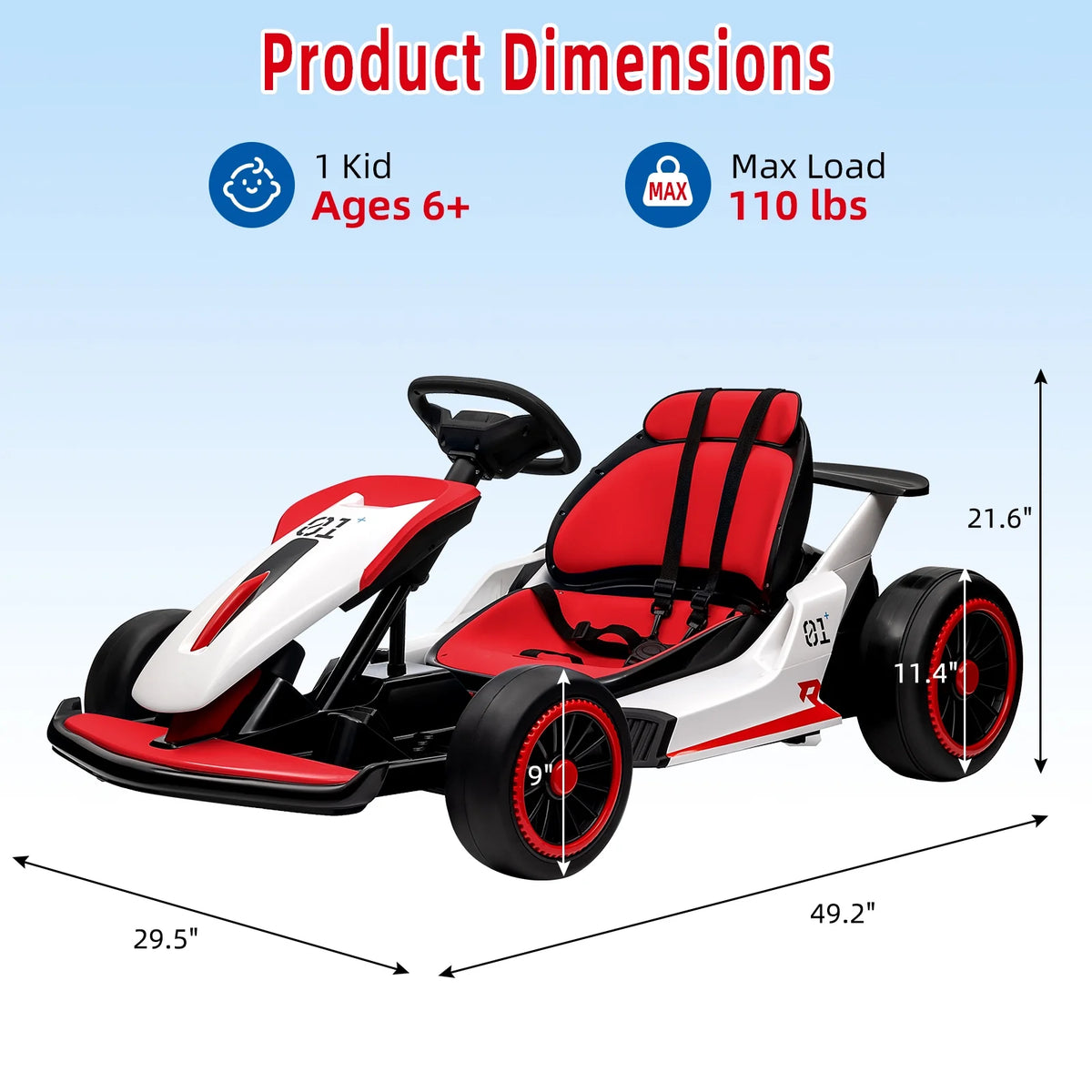 24V  Drift Kart with 2X150W Strong Motor, 7AH Big Battery, Electric Pedals, Electric Go Kart Outdoor Race Toy