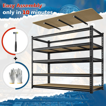 REIBII 60" W Garage Shelving 3000LBS Heavy Duty Storage Shelves Adjustable 5 Tier Metal Storage Rack,60" W x 24" D x 72" H