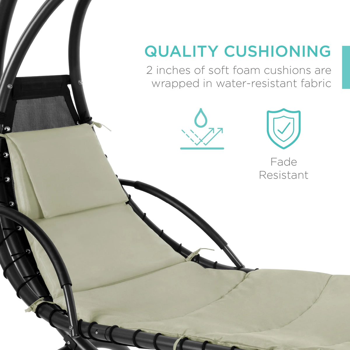 Best Choice Products Hanging Curved Chaise Lounge Chair Swing for Backyard, Patio w/ Pillow, Shade, Stand - Teal