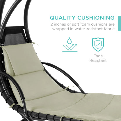 Best Choice Products Hanging Curved Chaise Lounge Chair Swing for Backyard, Patio w/ Pillow, Shade, Stand - Teal