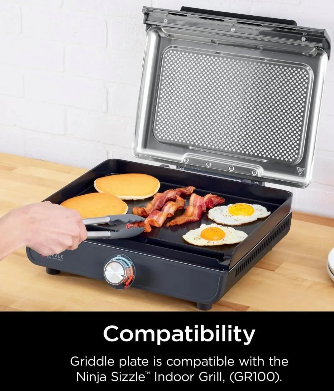 Ninja Sizzle Indoor Grill, 500��F High Heat Kitchen Grill with Nonstick 14 Inch Plate, Low-Smoke Technology, Edge-to-Edge Heating, Family-Sized Capacity, Countertop Cooking Tool (GR100)