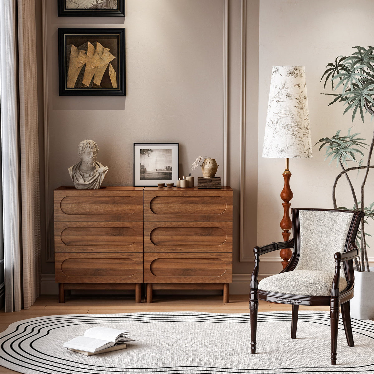 MIYZEAL Modern Wood Chest of 3 Drawers Bedroom Dresser, Wide Storage Cabinet & Contemporary Nightstand for Adults Walnut Finish Bedside Furniture