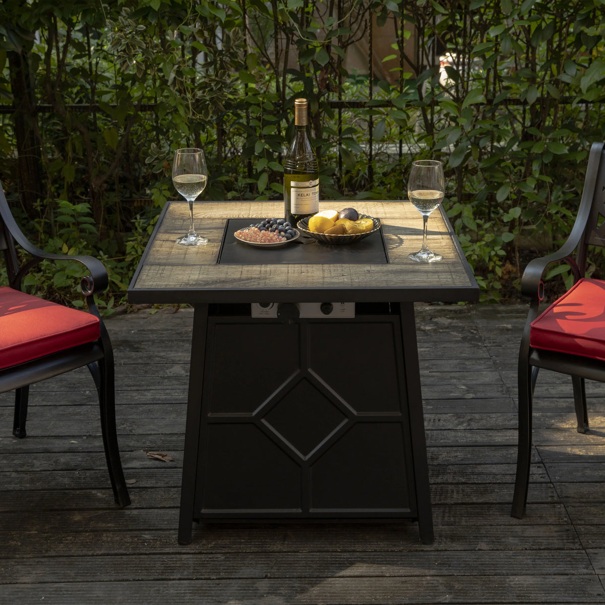 Nuu Garden Square 30" Outdoor Propane Fire Pit Table, 50,000 BTU Gas Fire Pit with Lid, Hand-Woven Wicker, with Glass Beads and CSA Certification