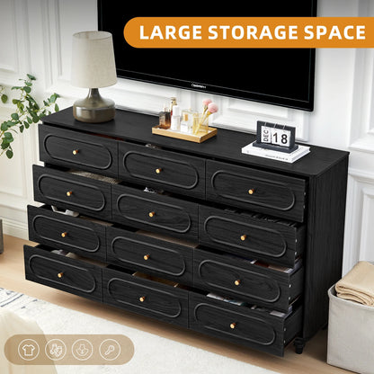 YOCWO 3 Drawer Nightstand, Classic Chest of Drawers with Arc Edge, Walnut
