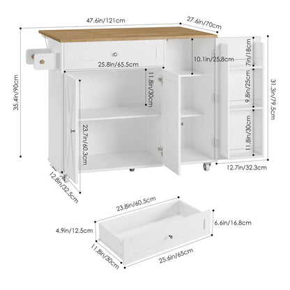 Homfa Kitchen Island with Storage, 27.6" W Wood Kitchen Island Cart with Drop Leaf, White Rolling Cart with Lockable Wheels