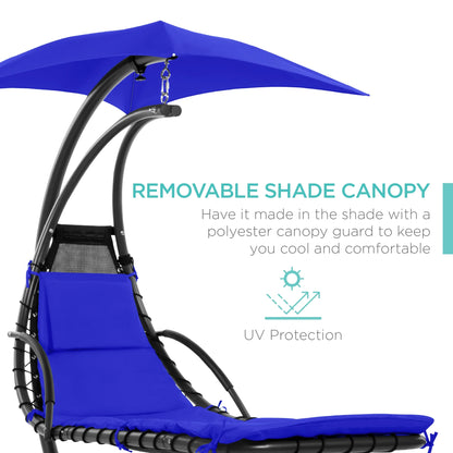 Best Choice Products Hanging Curved Chaise Lounge Chair Swing for Backyard, Patio w/ Pillow, Shade, Stand - Teal