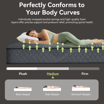 LIBORIA Queen Mattress, 10 inch Cooling Gel Memory Foam, Pocket Spring Hybrid Mattress in a Box, Pressure Relief, CertiPUR-US Certified