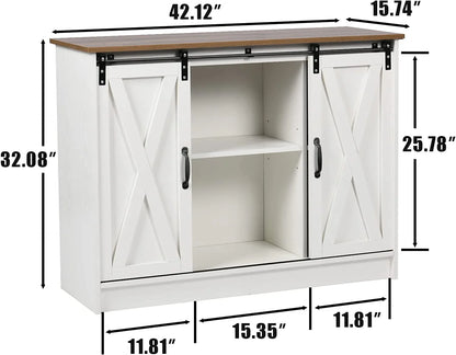 Catrimown Farmhouse Coffee Bar Cabinet , 42”  Buffet Sideboard Cabinet with Sliding Door, Sideboard Storage Cabinet, White