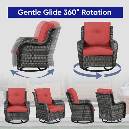 POCASSY 3 Piece Patio Set Outdoor Wicker Glider Rocking and Swivel Chairs with Cushions