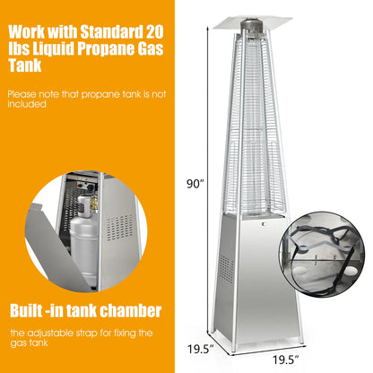 Costway 90'' Tall Pyramid Patio Heater Quartz Glass Tube Flame Heating 42000 BTU W/ Wheel
