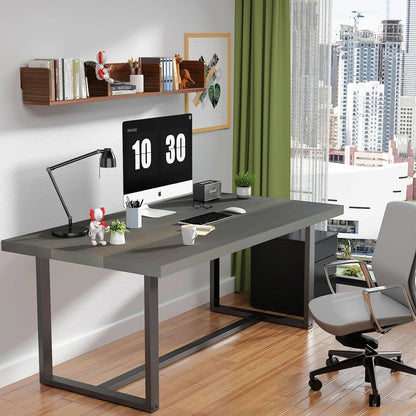 ChVans 52" Solid Wood Dining Table for 4-6 Person, Modern Farmhouse Kitchen Table with Metal Frame, Sturdy Breakfast Table for Living, Dining Room, Office Desk(Light Grey-52 in Dining Table)