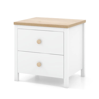 Gymax 2 PCS Nightstand Farmhouse Side End Table w/ Solid Wood Legs & 2 Drawers White