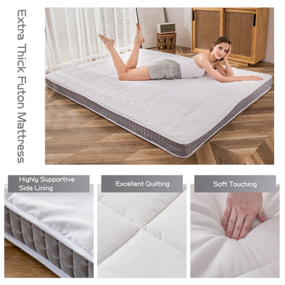 Futon Mattress, Padded Japanese Floor Mattress Quilted Bed Mattress Topper, Extra Thick Folding Sleeping Pad, Dark Grey, Twin