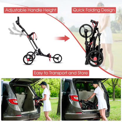 Costway Foldable 3 Wheel Steel Golf Pull Push Cart Trolley Club w/ Umbrella Holder