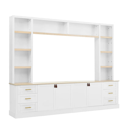 Euroco 102.3"W Farmhouse 4-Piece Entertainment Center Wall Unit with Adjustable Shelf, Modern Large TV Stand with Bookshelves