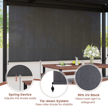 Vicllax Outdoor Patio Blinds Sun Shades Spring Roller Shade with Valance for Patio, Gray, 8'Wx8'H