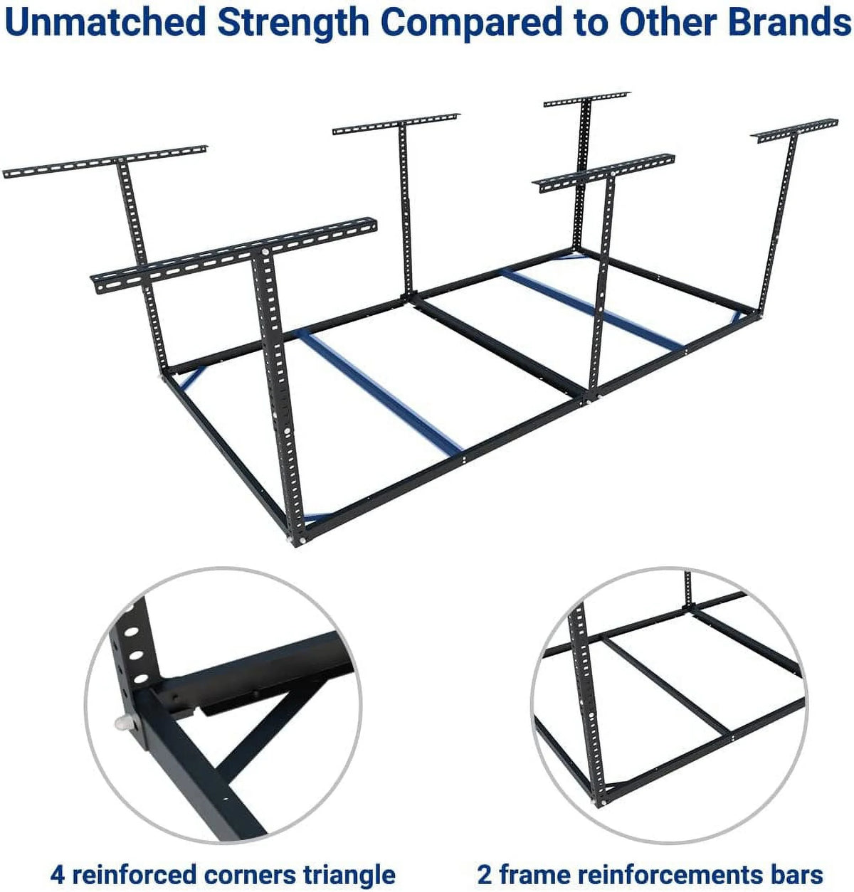 FLEXIMOUNTS 4x8 Overhead Garage Storage Rack without Decking, Storage Organization System, Heavy Duty Metal Garage Ceiling Racks, 600lbs Weight Capacity, Black