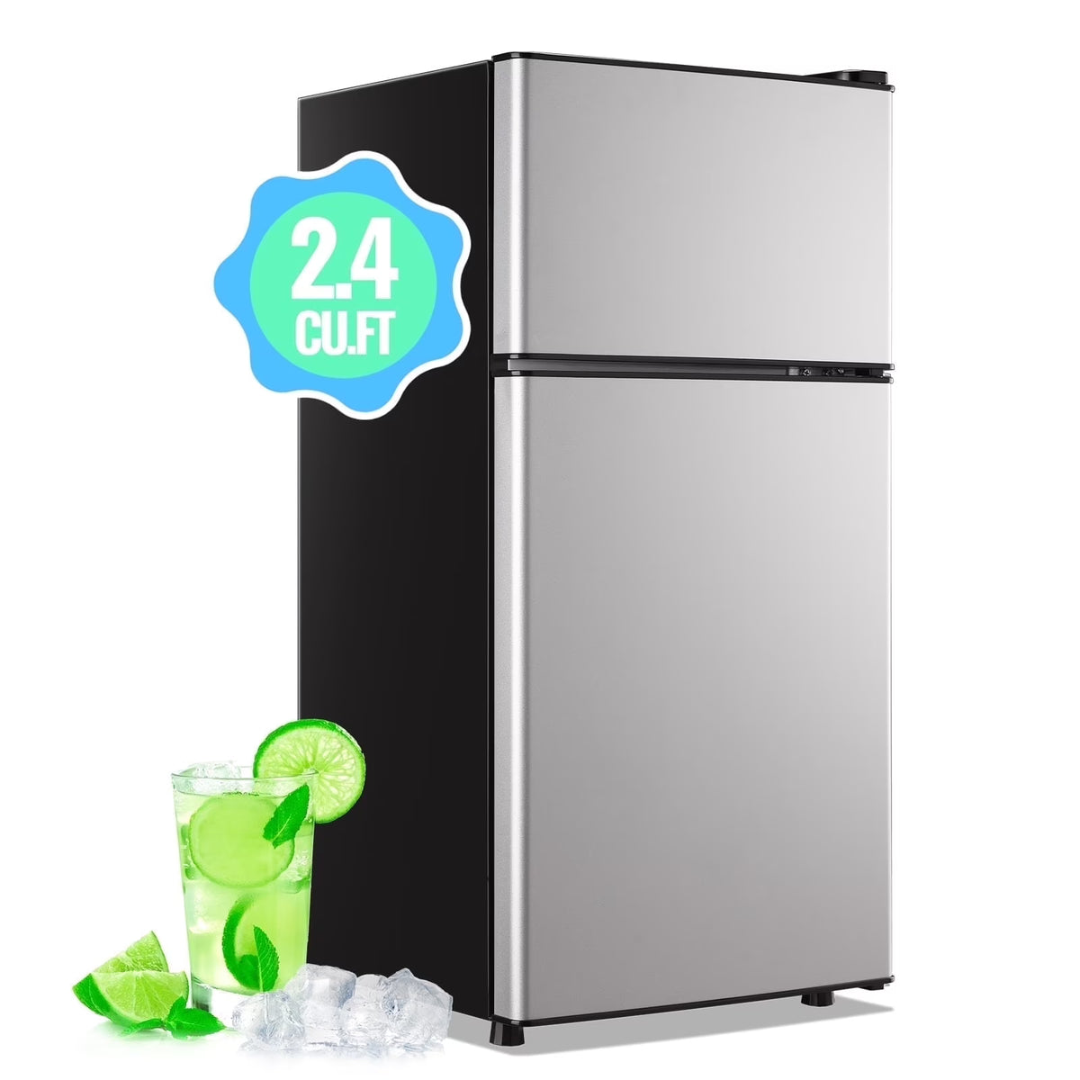 DEMULLER 2.4 Cu.ft Refrigerator Mini Fridge with Freezer Dual Door Personal Fridge New Silver Sale