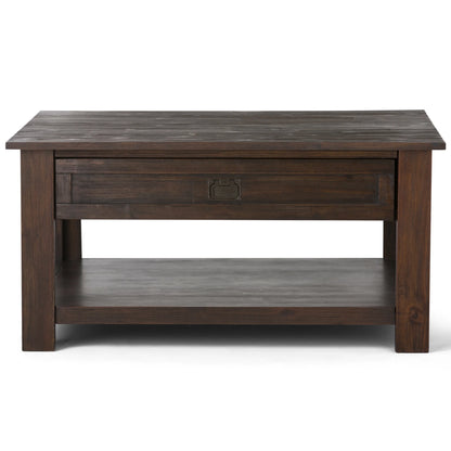 Simpli Home Monroe SOLID ACACIA WOOD 38 inch Wide Square Rustic Coffee Table in Distressed Charcoal Brown