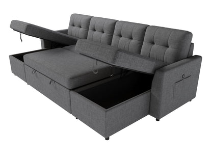 VANACC Sectional Sofa Bed with Storage and Soft Seat ,Reversible Pull Out Couch for Living Room,Beige