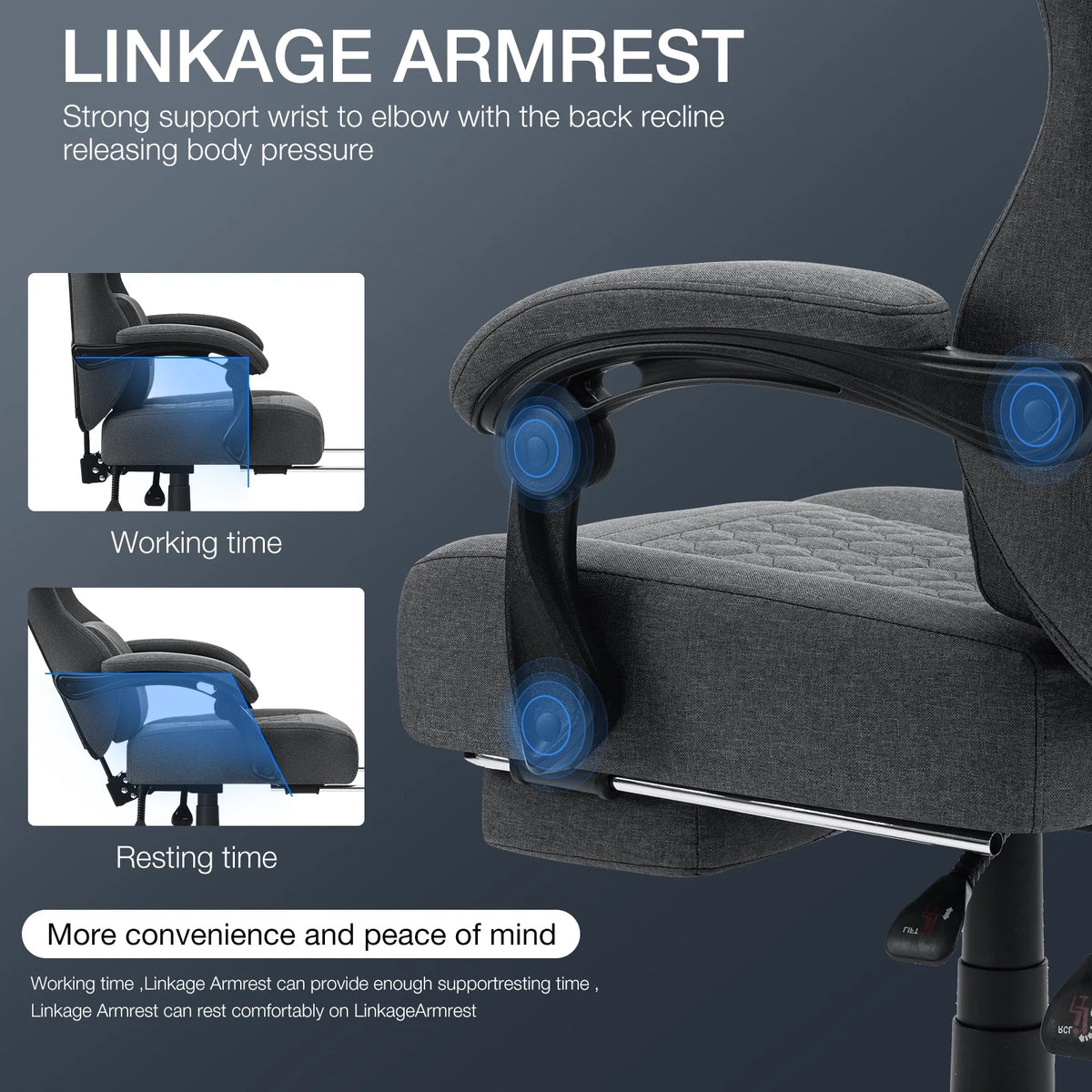 Hoffree Gaming Chair with Massage Fabric Office Chair with footrest for Adults, Ergonomic Gamer Chair with Headrest and Lumbar Support for Office Gaming, 440 LBS