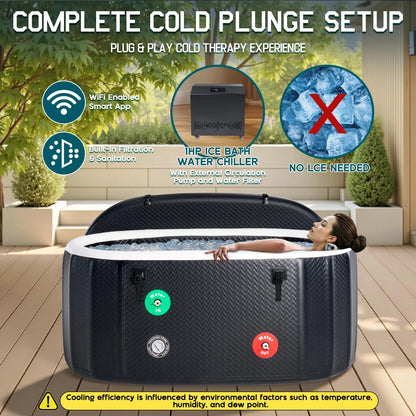 Jocisland Inflatable Cold Plunge Tub for Athletes, Ice Bath Tub with Insulated Lid Non-Slip Mat, Water Chiller Compatible, Portable for Outdoor & Indoor Recovery, 150 Gal, 59"L x 32"W x 28"H