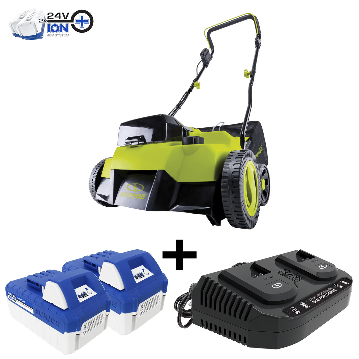 Sun Joe 14" Cordless Brushless Dethatcher + Scarifier, 5 Positions, 2 x 4.0-Ah Batteries & Charger
