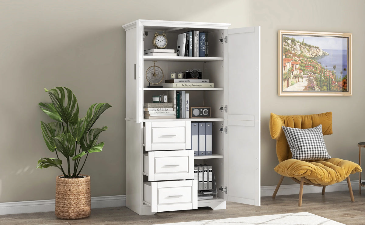 Bellemave White Tall Storage Cabinet with Adjustable Shelf Bathroom Cabinet with 1 Drawer and Storage Rack Large Freestanding Wood Cabinet Storage Organizer Floor Cabinet, White