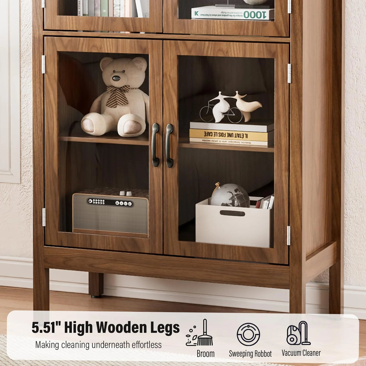 Tall Arched Storage Display Cabinet 5-Shelf with Acrylic Glass Doors, Kitchen Pantry Storage Cabinet Accent Cabinet Bookcase for Living Dining Room
