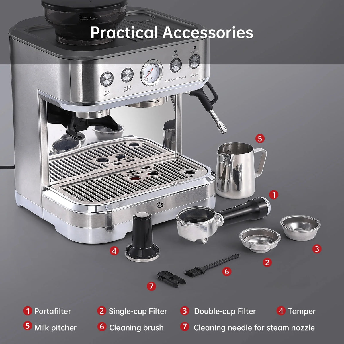 BEKAY Espresso Coffee Machine 15 Bar with Grinding Coffee Filter Milk Frother, Automatic Coffee Maker for Home