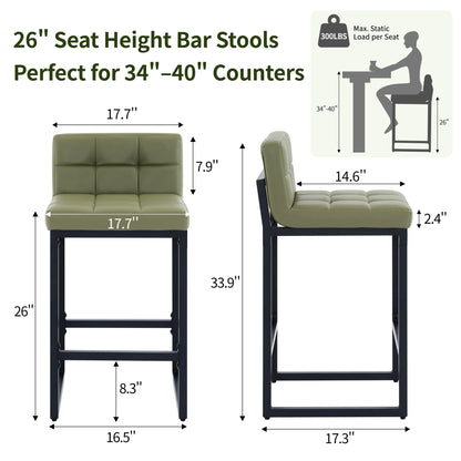 FIRAVOE Bar Stools Set of 3, Counter Height Bar Stools (Low Back)(Thickened Frame) 26" PU Leather Barstools Bar Chairs for Kitchen Island, Black