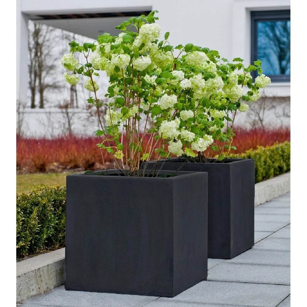 Pottery Pots Natural Block Square Planter Pot Indoor Outdoor Fiberstone Planter Box 16-in - Medium - 16" Grey